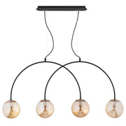 Lampada sospesa BENDO Alfa nera 4xE14 sfere ambra vetro