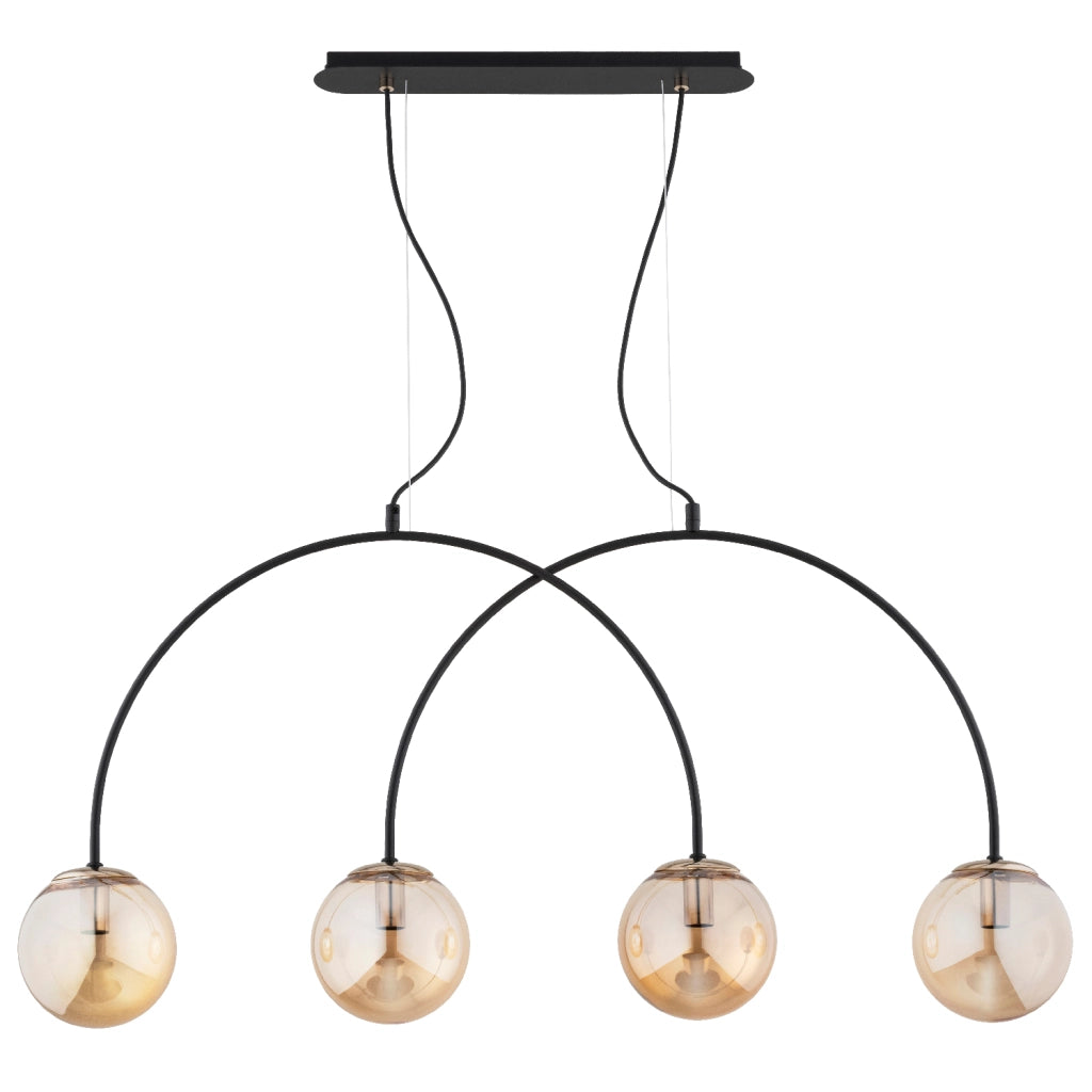 Lampada sospesa BENDO Alfa nera 4xE14 sfere ambra vetro