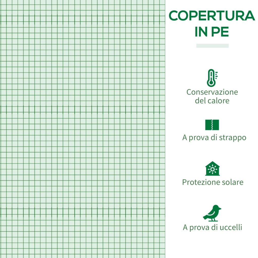 EasyComfort Serra da Giardino in PE e Acciaio con 4 Picchetti, 2 Finestre e Copertura Rinforzata, 200x77x148-169cm