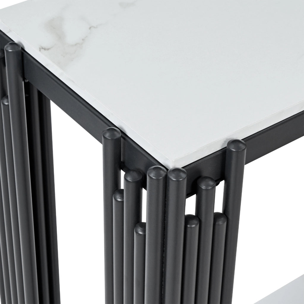 Tavolo consolle a 2 ripiani in MDF e metallo nero e bianco