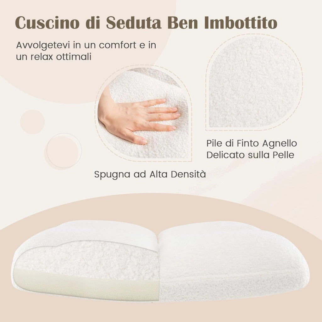 Sedia a Gambe Incrociate, Sedia da Ufficio con Ruote, con Seduta Riempita, Altezza Regolabile, Senza Braccioli, Portata 160 kg (Beige)