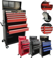 Vettura di officina con 9 contenitori, Tappeti antiscivolo e Ferma-automobile - Carrello di attrezzi mobile e chiuso