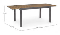Tavolo Allungabile Elias 140-200x90 cm Antracite in Alluminio