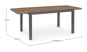 Tavolo Allungabile Elias 140-200x90 cm Antracite in Alluminio