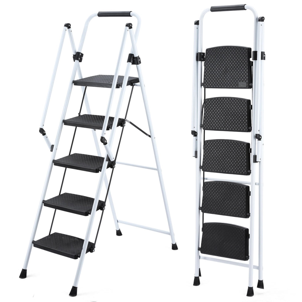 SCALA PIEGHEVOLE in acciaio con maniglia ergonomica Nero/Bianco