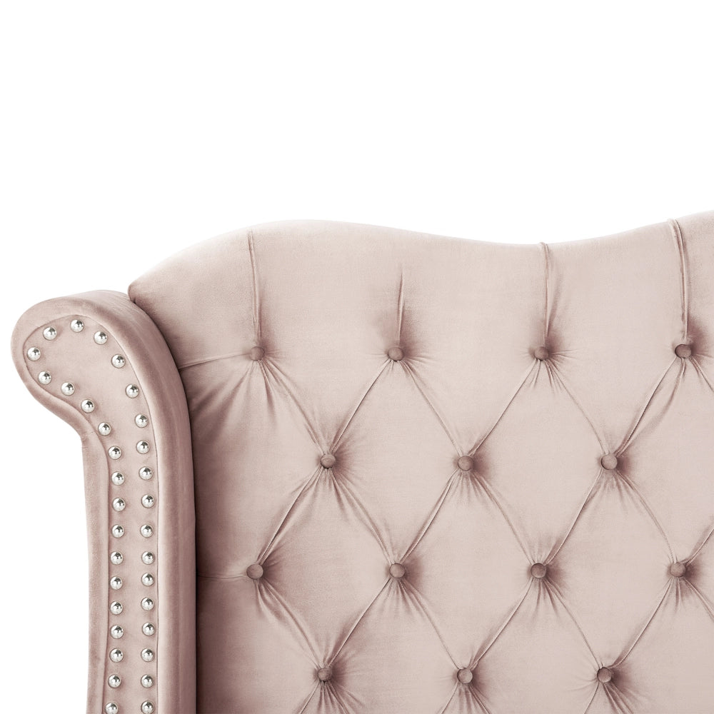 Letto in velluto color rosa 160 x 200 cm testiera alta decorata con bottoncini stile retrò e tradizionale