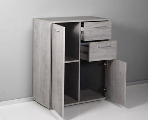 Armadietto Multiuso 3 Ante 2 Cassetti 87,6x35,3x72 cm in Truciolare Nobilitato Cemento