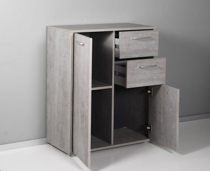 Armadietto Multiuso 3 Ante 2 Cassetti 87,6x35,3x72 cm in Truciolare Nobilitato Cemento