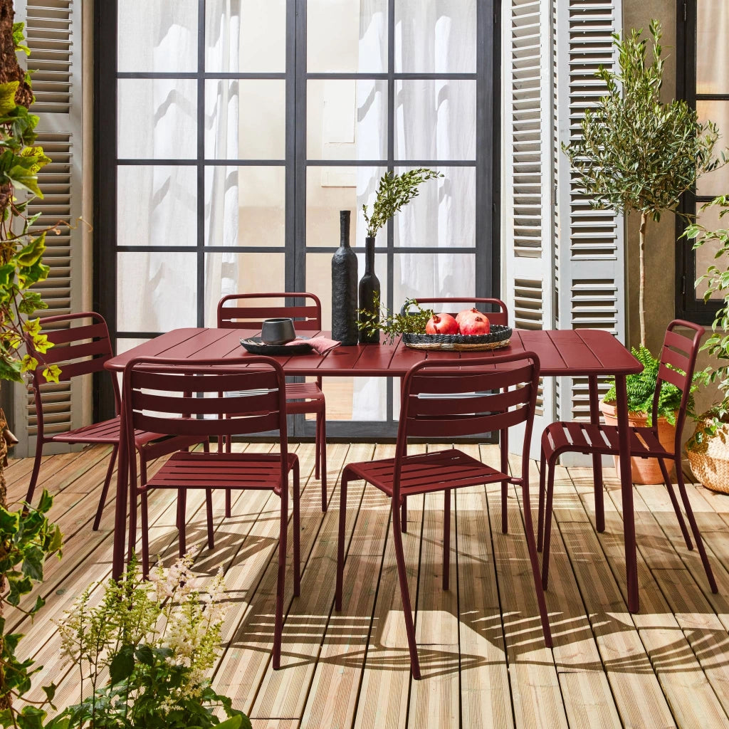 Set tavolo da giardino in acciaio con 6 sedie, 160cm, terra di siena