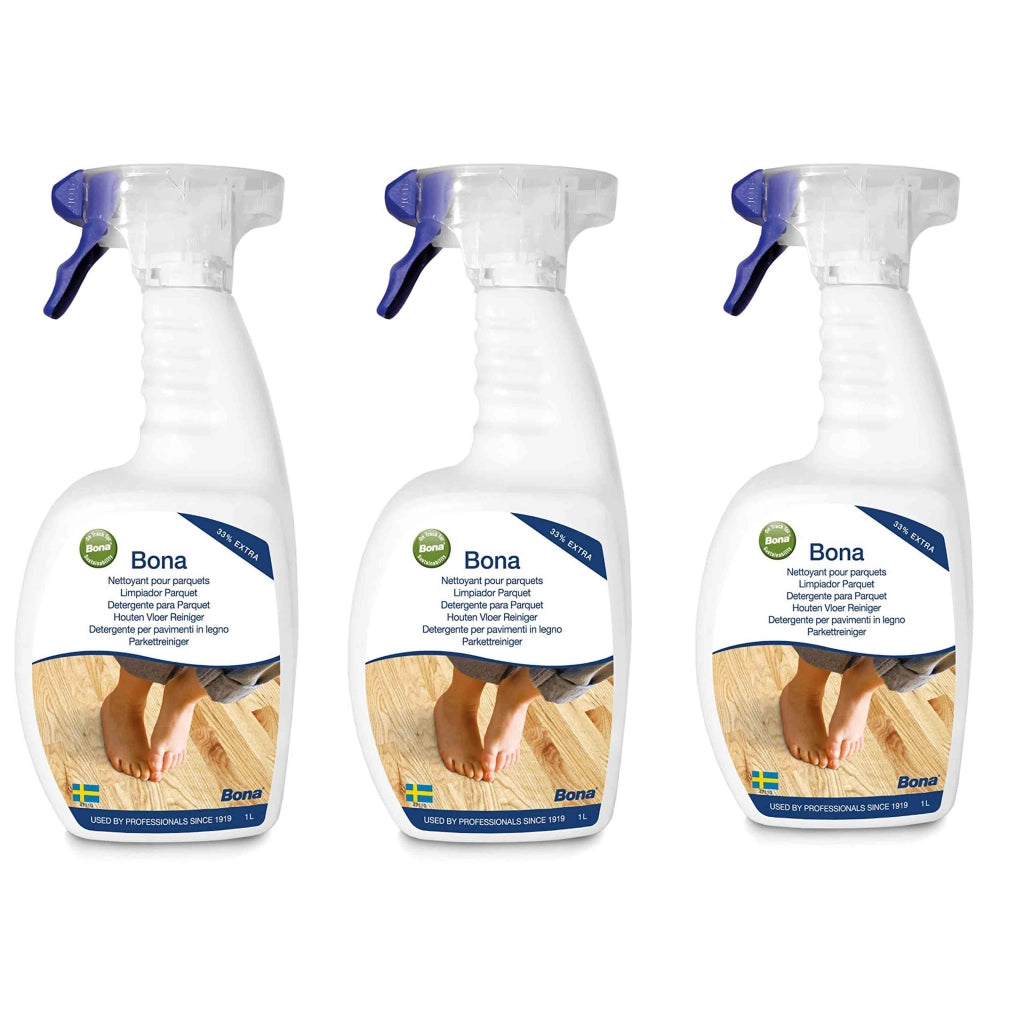 3 confezioni da lt 1 cad. di Bona cleaner spray, detergente per la pulizia di pavimenti e superfici in legno.
