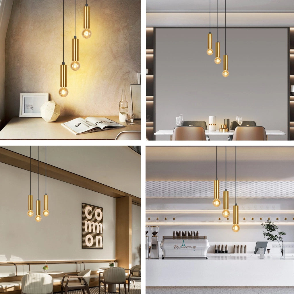 Lampada a sospensione ZMH per sala da pranzo oro, 3 fiamme E27 135 cm lampada da soggiorno e cucina