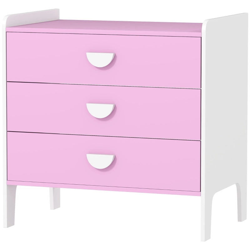 Cassettiera per bambini con 3 cassetti, struttura in legno, colore rosa e bianco