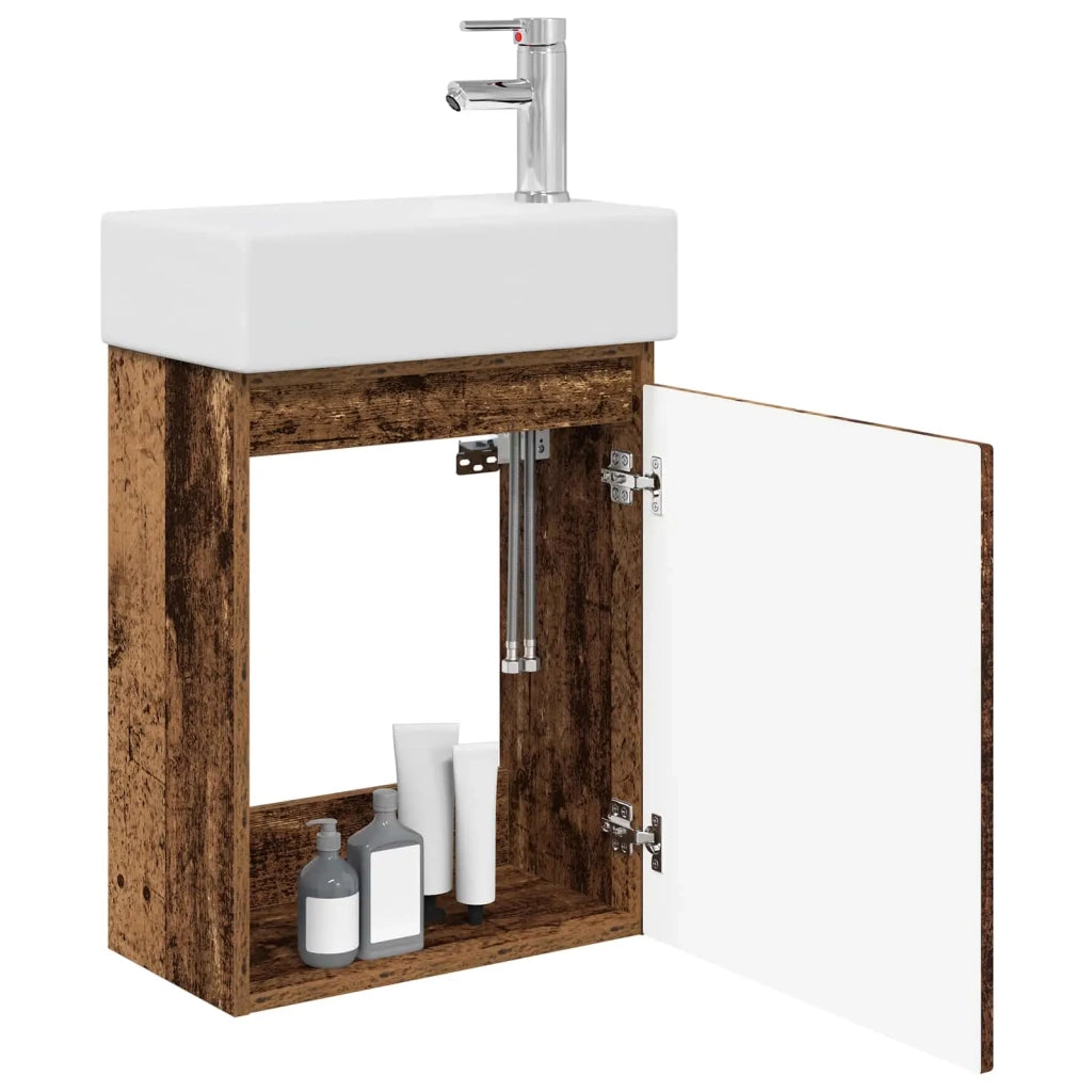 Mobile bagno con rubinetto Legno antico 45,5 x 22,5 x 84 cm 889479