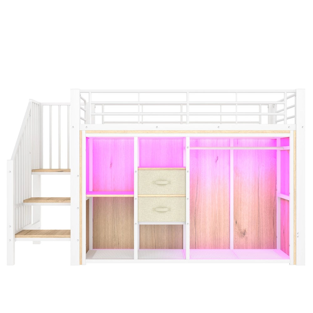 Letto con Cassetti e Armadio Aperto LED ¨C MINIMAL ¨C Bianco 90x200