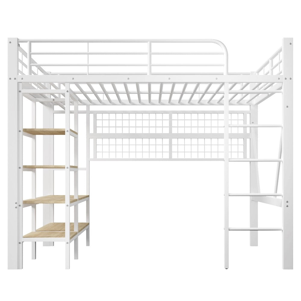 Letto a Soppalco con LED, Cassetti e Struttura in Metallo ¨C Xylo ¨C 140x200 cm, Bianco