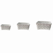 Trade Shop - Set 3 Pz Cestini Portaoggetti Organizer Tessuto Bagno Rettangolari Bianco 59080 -