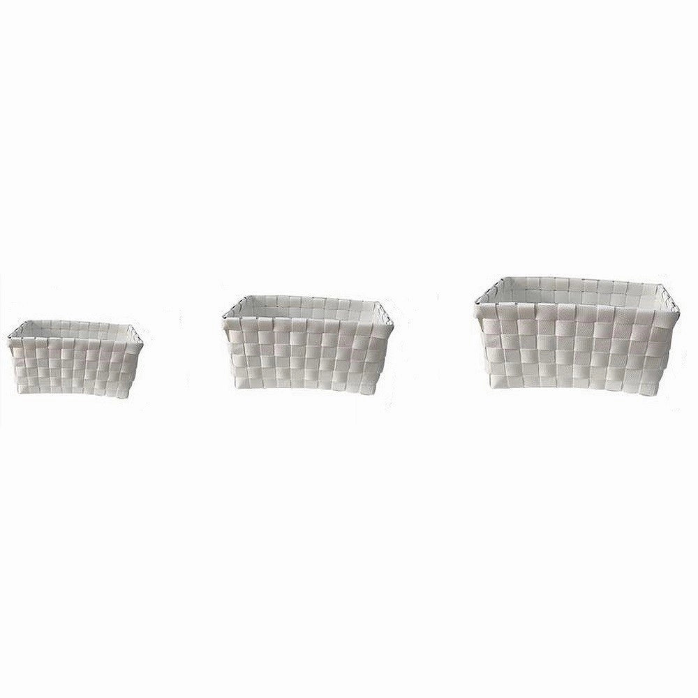 Trade Shop - Set 3 Pz Cestini Portaoggetti Organizer Tessuto Bagno Rettangolari Bianco 59080 -