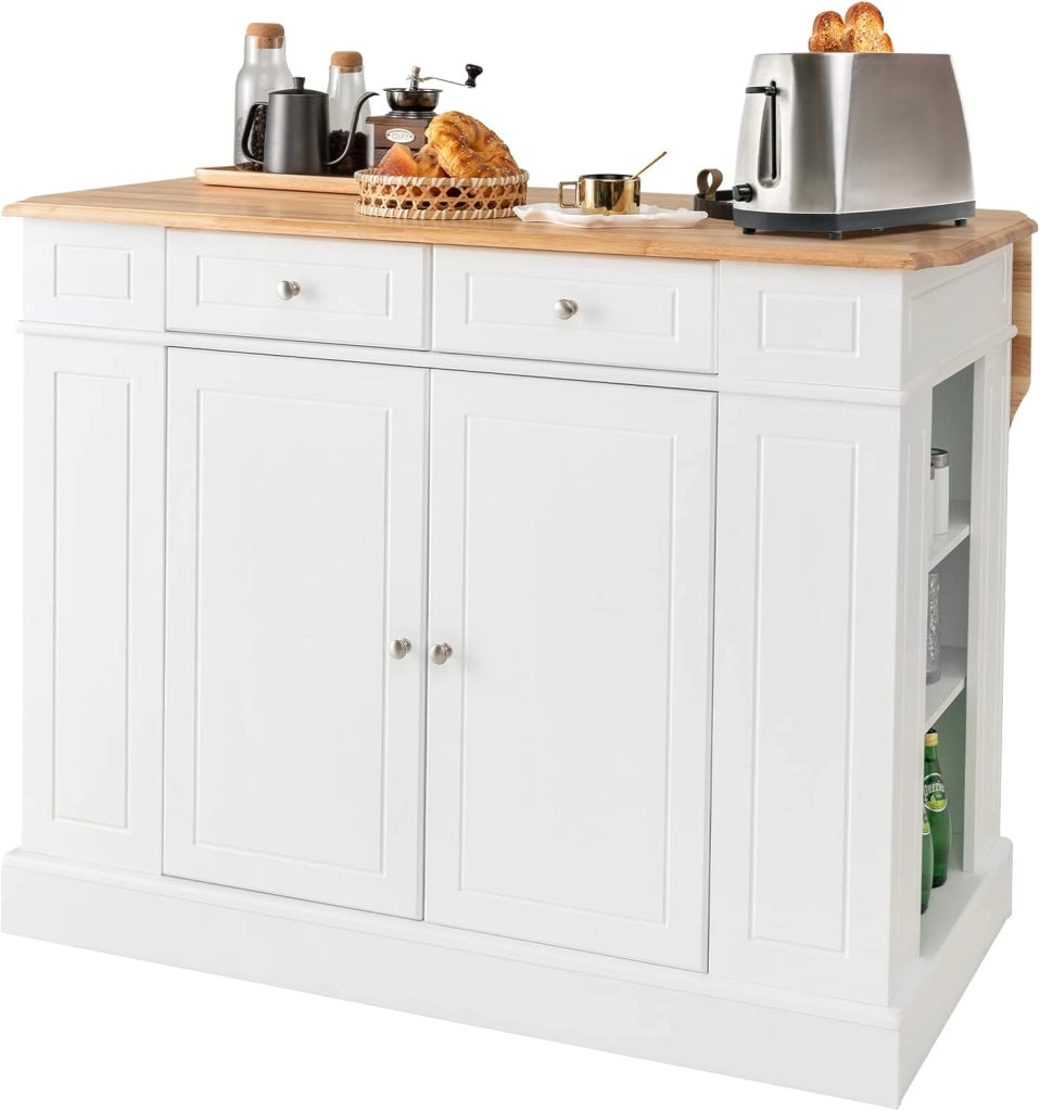 Armadietto da cucina con piano di lavoro espandibile, isola della cucina, in legno, credenza per sala da pranzo, con cassetti, armadio e scaffalatura, 120 x 61 x 92 cm (Bianco)