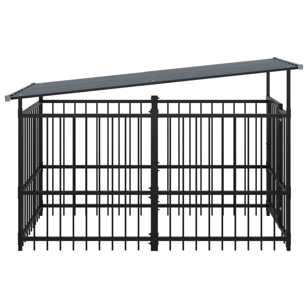 Cuccia gabbia per animali da esterno pac con tetto per cani in acciaio 1,88 m² nero 02_0041730