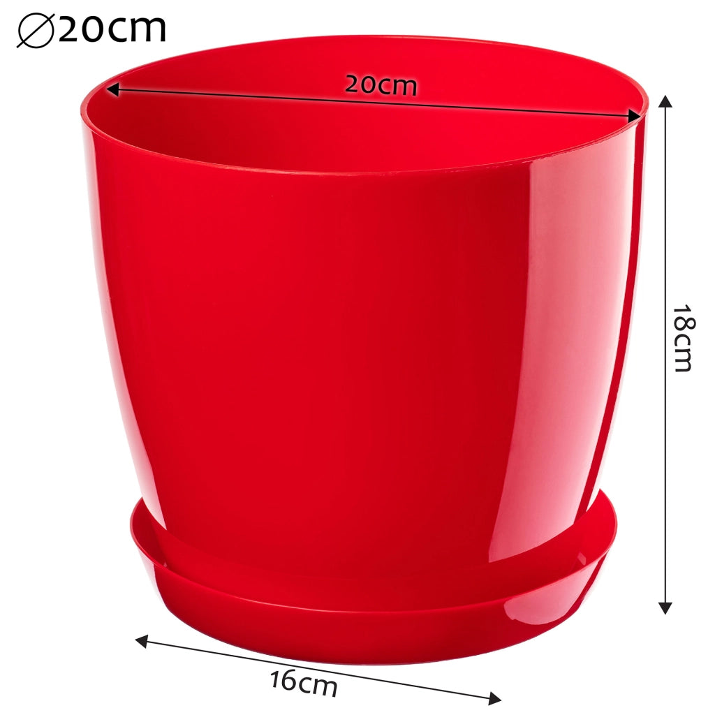 Vaso da fiori KADAX con sottovaso e coperchio in plastica, 20 cm, fiori rossi Kadax