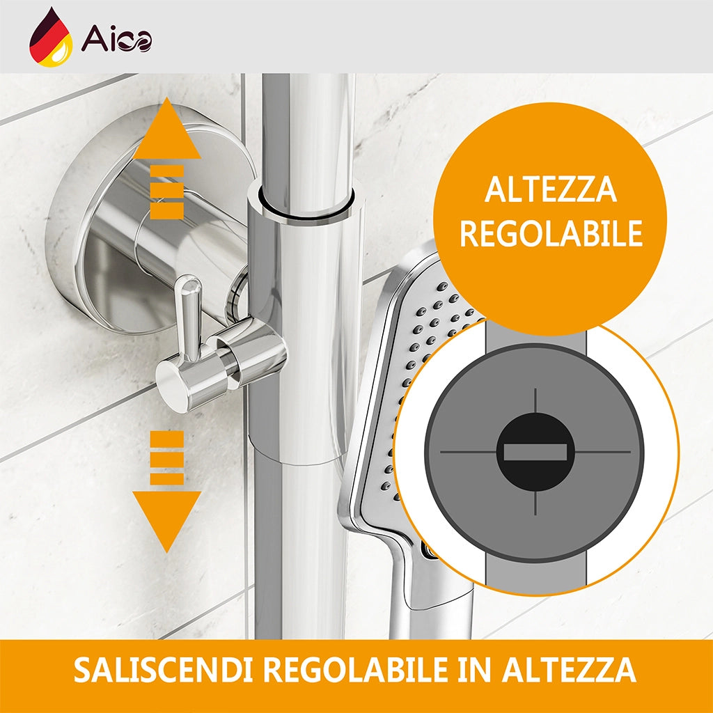 Colonna doccia rotonda completo di miscelatore termostatico rettangolo, soffione quadrato 30x30cm, cromo