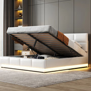 Letto imbottito 160x200 cm con LED e contenitore in similpelle bianco