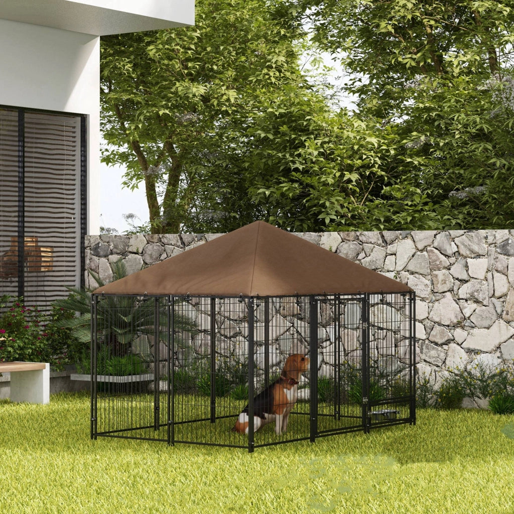 Recinto per Cani con Porticina ¨C zephmum ¨C Nero e Marrone 211x141x151 cm