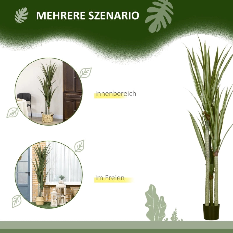 Grande pianta artificiale di yucca, 190 cm, in plastica, in vaso, 17 x 17 x 190 cm, verde smeraldo