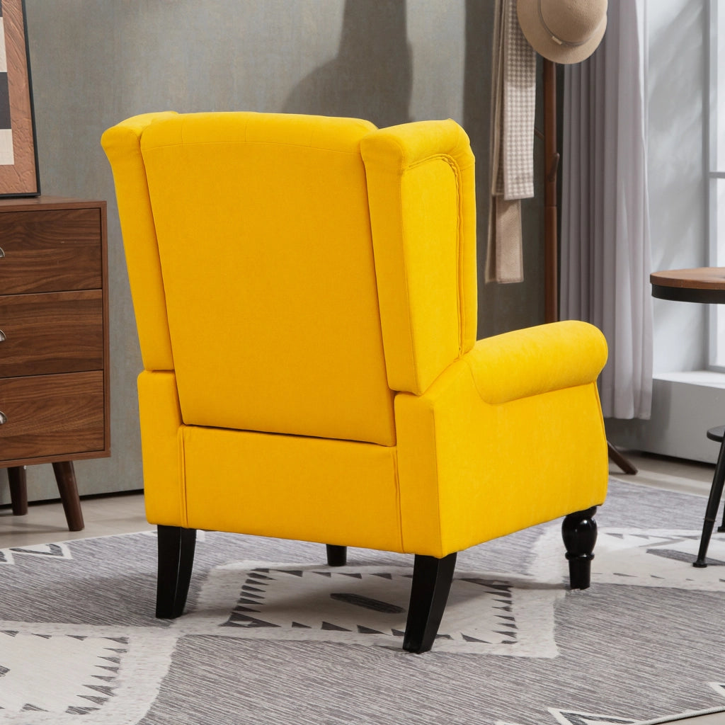 Poltrona Camera da Letto in Stile Francese 74x86x102 cm con Ampia Seduta e Gambe in Legno in Velluto Giallo