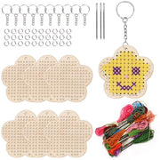 Kit di accessori per crocetti in legno da 64 pezzi con forma a fiore, inclusa chiave, anello, filo e ago, set di iniziante per cucire in legno per hobby e decorazione da appendere