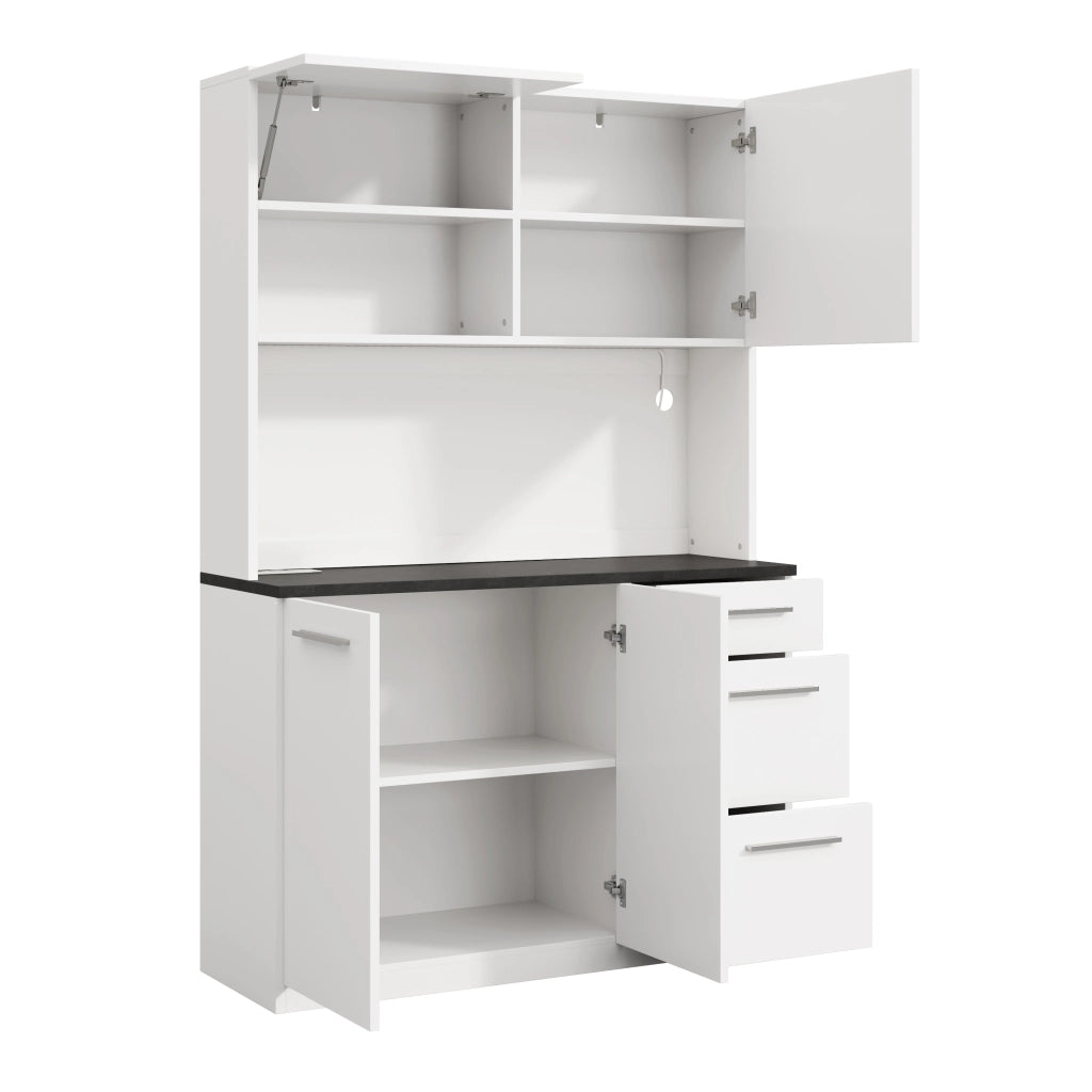 Credenza da soggiorno con ampio spazio di archiviazione, prese integrate, USB-A/USB-C e illuminazione LED, bianco, 120 × 40 × 180 cm