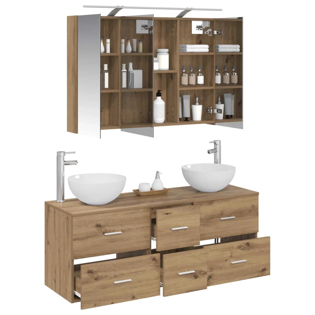 Set di mobili per il bagno 4 pz Rovere Artigianale 3406742