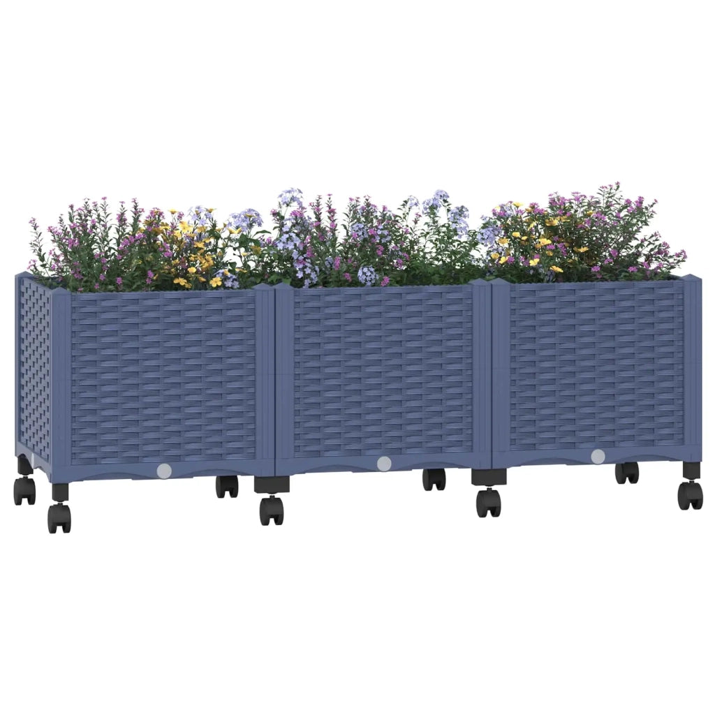 Vaso da Giardino con Ruote Blu Grigio 120 x 40 x 48 cm PP 3423048
