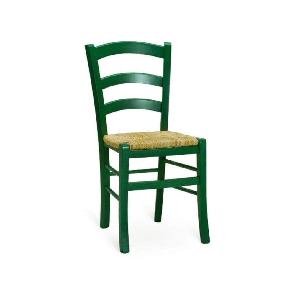 Set 2 sedie in legno di faggio con seduta paglia Venezia colore anilina verde scuro