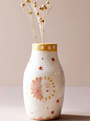 Vaso ceramico a donut bianco di 2 pezzi per accessori di design moderno, vaso a forma rotonda opaco per pampas, stile boho neutrale minimalista scandinavo (grande + piccolo)