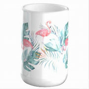 Trade Shop - Bicchiere Porta Spazzolino Con Fenicotteri In Ceramica Accessorio Da Bagno 69959 -