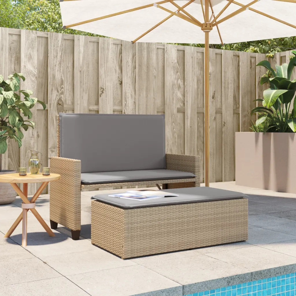 Panca da Giardino con Cuscini e Poggiapiedi-Sgabello-Panca da esterno Beige in Polyrattan 374493
