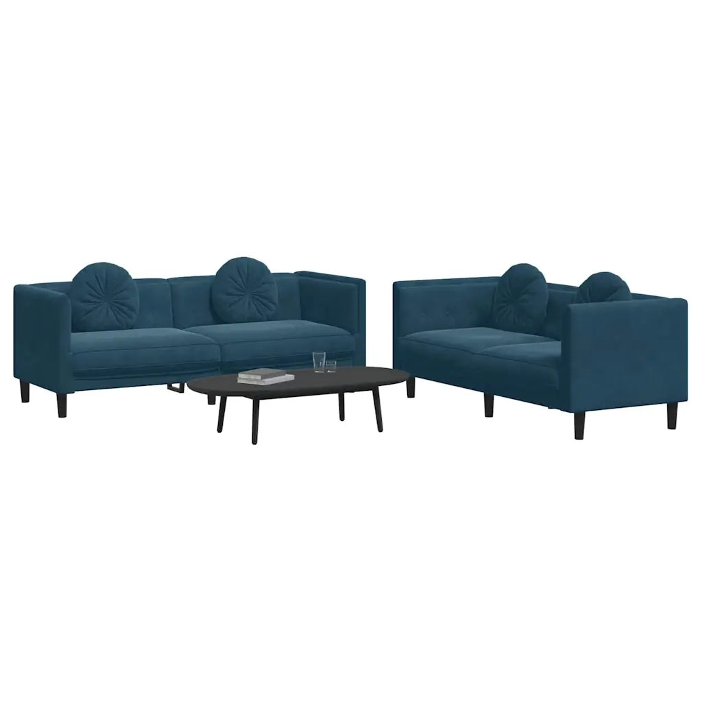 Set di Divani 2 pz con Cuscini Blu in Vellutocod mxl 116095