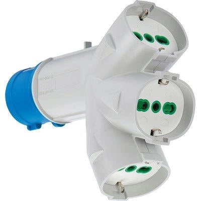 ADATTATORE TRIPLO SPINA BLU16A+3 SCHUKO FME  2P+T 16A IP44