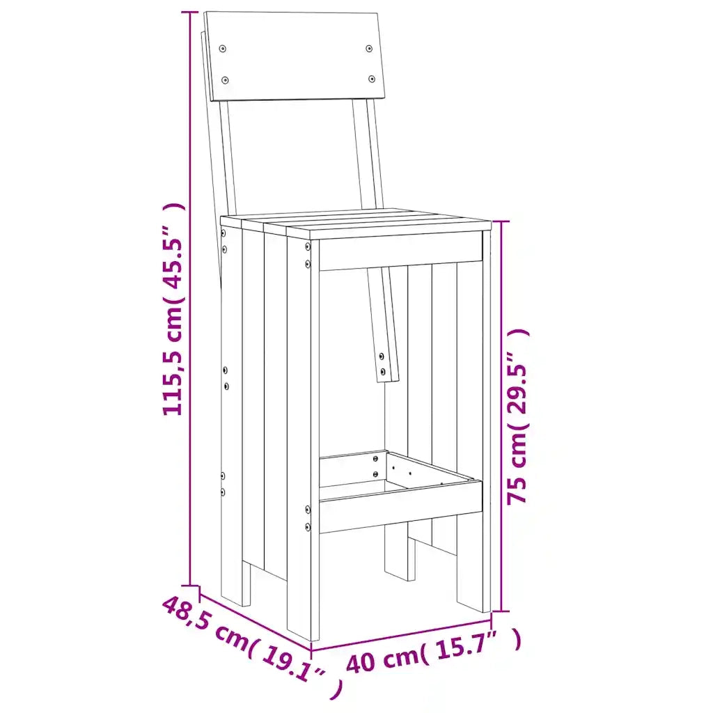 Set Bar da Giardino 3 pz Grigio in Legno Massello di Pino