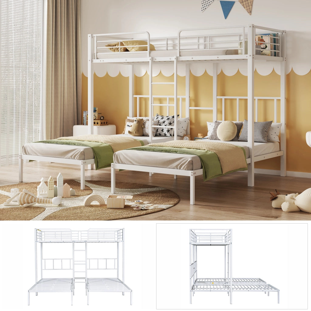 Letto a castello triplo funzione ripiano metallo 90x200 cm