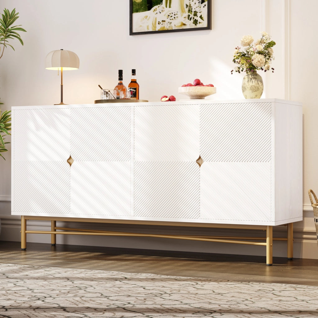 Credenza con 4 ante e chiusura soft-close - per soggiorno - in MDF - 160×40×82 cm - bianco