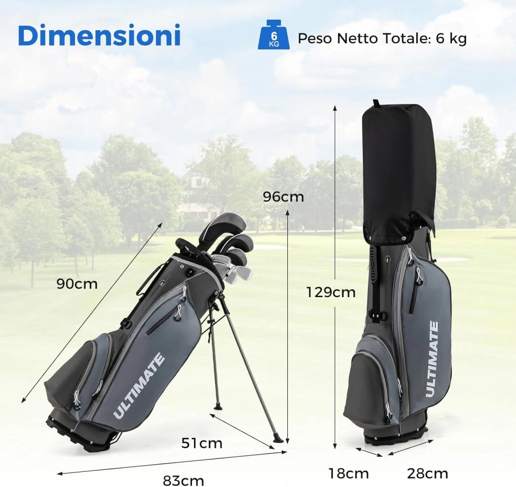 Set Completo di Mazze da Golf per Destri da Uomo, con Driver da 460 cc, Legno da Fairway 3, Ibrido 4, Ferri 6 7 8 9, P, Putter e Borsa per mazze da golf