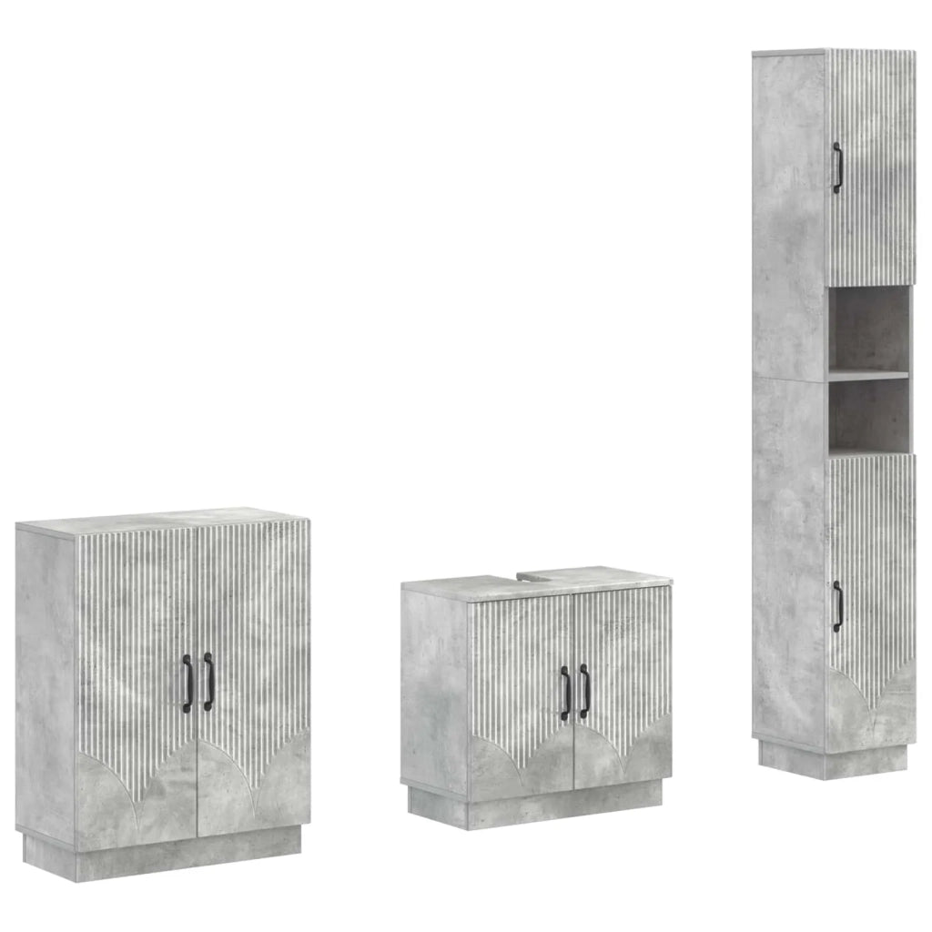 Set di armadietti da bagno in 3 pezzi HOORN Grigio Cemento 3417471