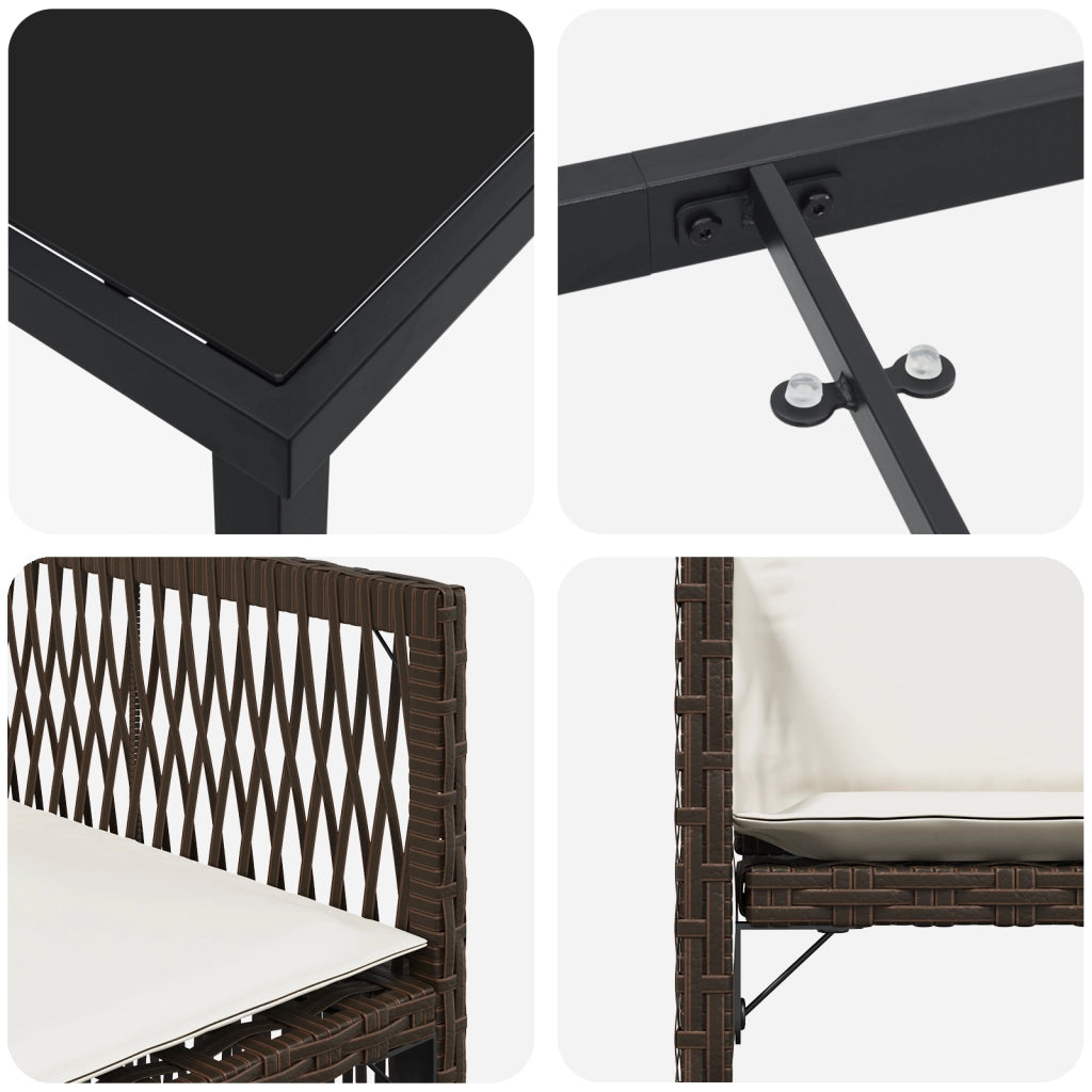 Set da Pranzo da Giardino 5 Pezzi con Cuscini Marrone Rattan Polietilene