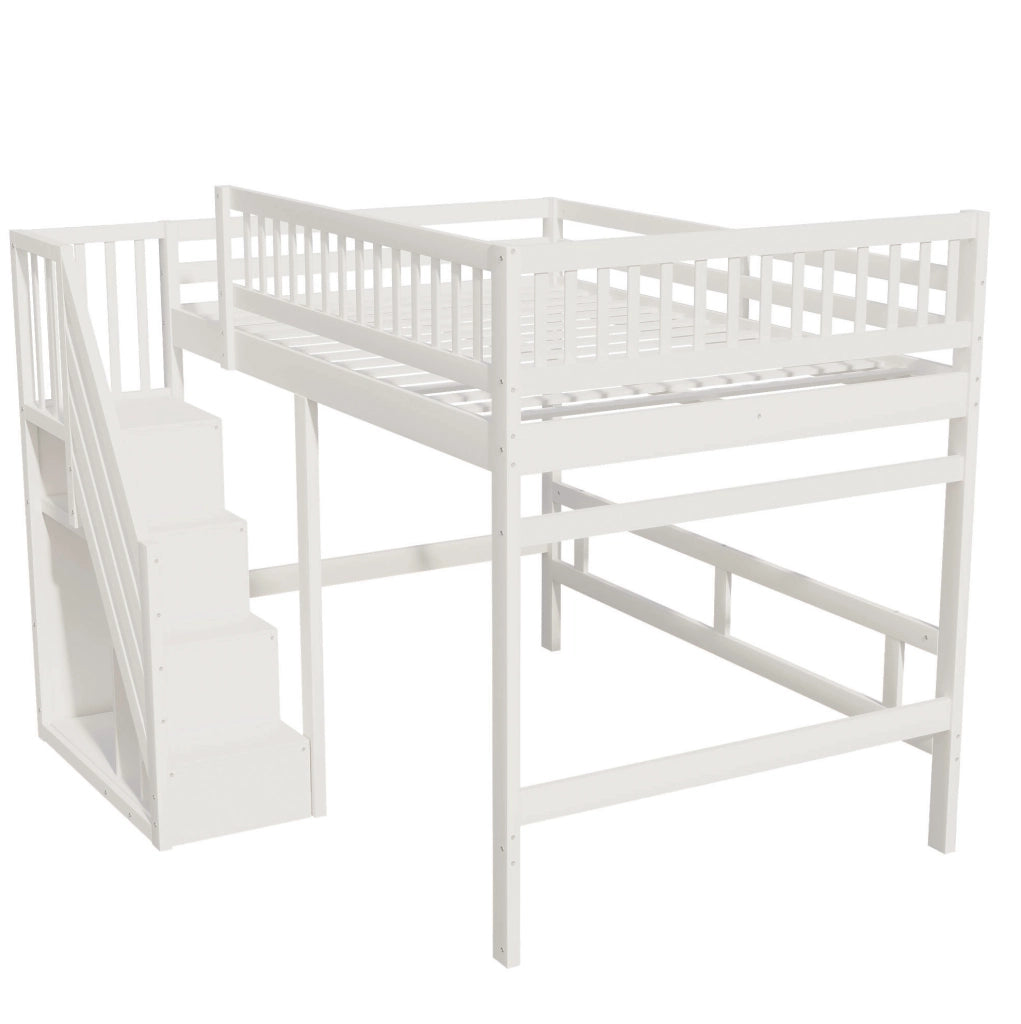Letto a soppalco 140x200 cm con scala contenitore e sponda alta
