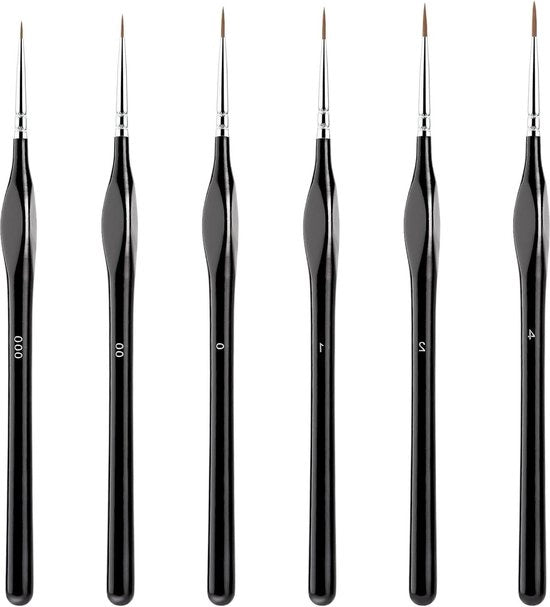 Set di pennelli per pittura miniatura - pennelli per dettagli fini - maniglie ergonomiche - pittura acrilica aquarela olio per volti - artigianato - punta fine - 6 pezzi