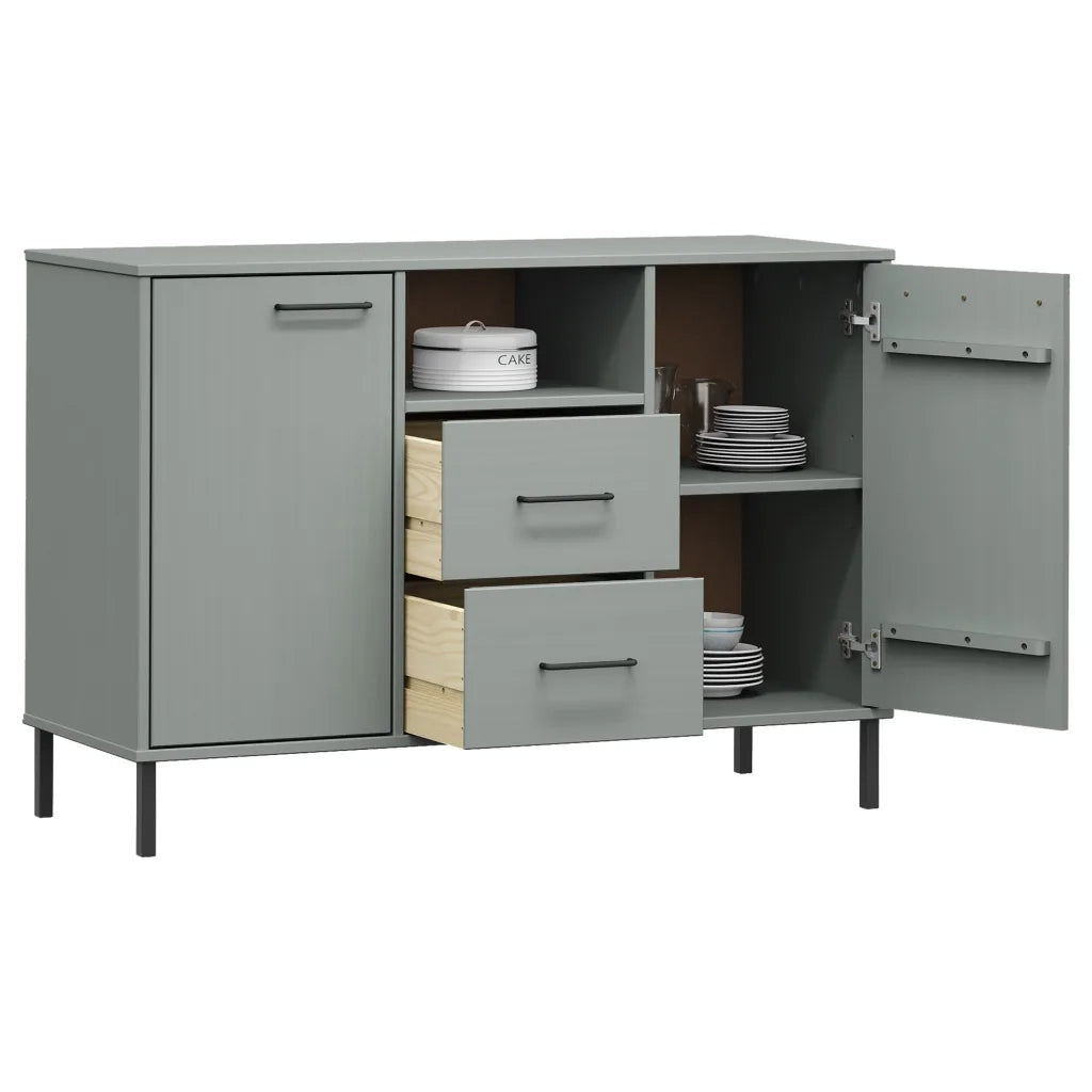 Credenza Gambe Metallo Grigio 113x40x77 cm Legno Massello OSLO 351019