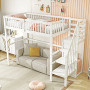 Letto a soppalco singolo 90×200 cm con scala; armadio e rete a 15 doghe; senza materasso; legno; bianco