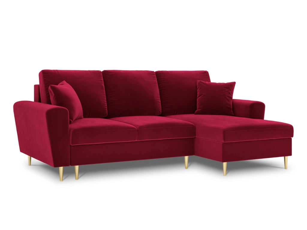 Cosmopolitan Design - Divano convertibile angolare destro con contenitore "Kyoto" 4 posti in velluto rosso 